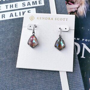 New Gunmetal kendra scott Cory Drop Earrings Light Gray Dichroic Glass